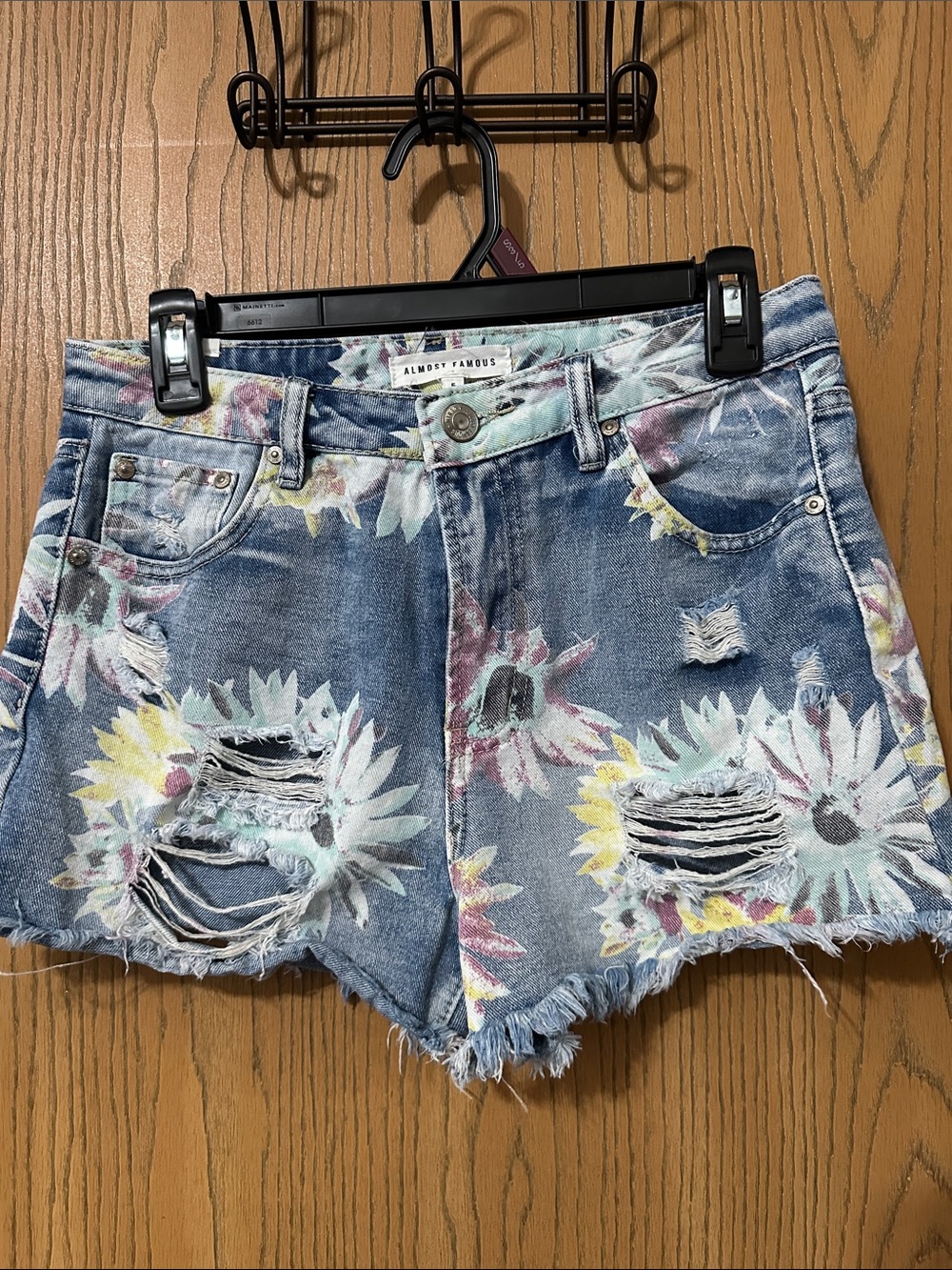 Almost Famous Pastel Floral Distressed Denim Shorts
